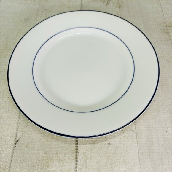 Crate & Barrel CBL141 BLUE LINE White Porcelain Blue Verge 8" Salad Plates Set 4 - Picture 8 of 16